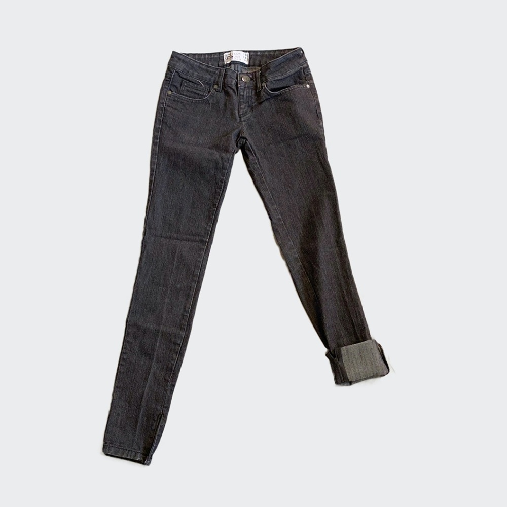 VINTAGE ZARA LOW CUT SKINNY JEANS DENIM RULES FADED BLACK ZIP DARK WASH